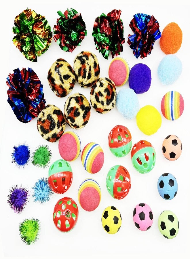 Allazone 35 PCS Cat Toys Balls Set, 7 Style Pompoms Kitten Toy Paper Balls Thread Ball, Foam Balls for Cats Colorful Rainbow Ball, Interactive Cat Toy for Cats to Play, Training - Image 4